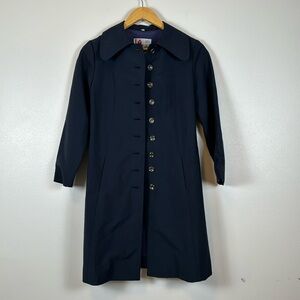 Vintage 50's Valentines Ladies Trench Coat Women Small Peter Pan Collar Navy